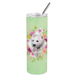 Caroline'S Treasures Westie Green Flowers Double Walled Stainless Steel 20 Oz Skinny Travel-Insulated-Tumblers, Multicolor