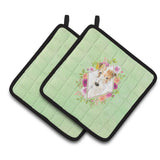 Caroline'S Treasures Ck4359Pthd Fox Terrier Green Flowers Pair Of Pot Holders Potholders, Multicolor