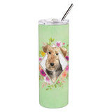 Caroline'S Treasures Airedale Terrier Green Flowers Double Walled Stainless Steel 20 Oz Skinny Travel-Insulated-Tumblers, Mult