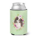 Caroline'S Treasures Tricolor Cavalier Spaniel Green Flowers Can Or Bottle Hugger Cold-Beverage-Koozies, 12 Oz, Multicolor