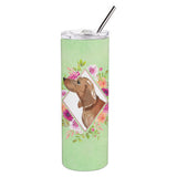 Caroline'S Treasures Dachshund Green Flowers Double Walled Stainless Steel 20 Oz Skinny Travel-Insulated-Tumblers, Multicolor,