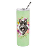 Caroline'S Treasures Scottish Terrier Green Flowers Double Walled Stainless Steel 20 Oz Skinny Travel-Insulated-Tumblers, Mult
