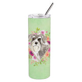 Caroline'S Treasures Schnauzer #1 Green Flowers Double Walled Stainless Steel 20 Oz Skinny Travel-Insulated-Tumblers, Multicol