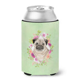 Caroline'S Treasures Ck4378Cc Fawn Pug Green Flowers Can Or Bottle Hugger Cold-Beverage-Koozies, 12 Oz, Multicolor