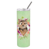 Caroline'S Treasures Norwich Terrier Green Flowers Double Walled Stainless Steel 20 Oz Skinny Travel-Insulated-Tumblers, Multi