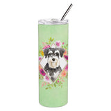 Caroline'S Treasures Schnauzer #2 Green Flowers Double Walled Stainless Steel 20 Oz Skinny Travel-Insulated-Tumblers, Multicol