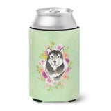 Caroline'S Treasures Ck4384Cc Alaskan Malamute Green Flowers Can Or Bottle Hugger Cold-Beverage-Koozies, 12 Oz, Multicolor