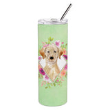 Caroline'S Treasures Yellow Lab Green Flowers Double Walled Stainless Steel 20 Oz Skinny Travel-Insulated-Tumblers, Multicolor