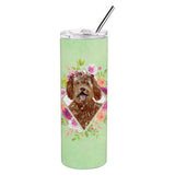 Caroline'S Treasures Labradoodle Green Flowers Double Walled Stainless Steel 20 Oz Skinny Travel-Insulated-Tumblers, Multicolo