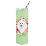 Caroline'S Treasures Japanese Spitz Green Flowers Double Walled Stainless Steel 20 Oz Skinny Travel-Insulated-Tumblers, Multic