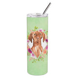 Caroline'S Treasures Vizsla Green Flowers Double Walled Stainless Steel 20 Oz Skinny Travel-Insulated-Tumblers, Multicolor