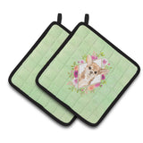 Caroline'S Treasures Ck4405Pthd Chihuahua Green Flowers Pair Of Pot Holders Potholders, Multicolor