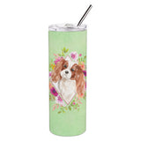 Caroline'S Treasures Blenheim Cavalier Spaniel Green Flowers Stainless Steel 20 Oz Skinny Travel-Insulated-Tumblers, Multicolo