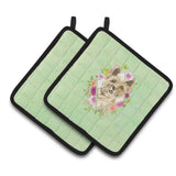 Caroline'S Treasures Ck4410Pthd Cairn Terrier Green Flowers Pair Of Pot Holders Potholders, Multicolor