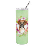 Caroline'S Treasures Boxer Green Flowers Double Walled Stainless Steel 20 Oz Skinny Travel-Insulated-Tumblers, Multicolor