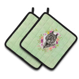 Caroline'S Treasures Ck4416Pthd Bouvier Des Flandres Green Flowers Pair Of Pot Holders Potholders, Multicolor
