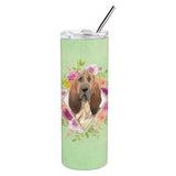 Caroline'S Treasures Bloodhound Green Flowers Double Walled Stainless Steel 20 Oz Skinny Travel-Insulated-Tumblers, Multicolor