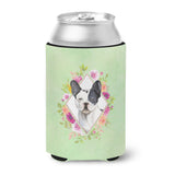 Caroline'S Treasures Black And White Frenchie Green Flowers Can Or Bottle Hugger Cold-Beverage-Koozies, 12 Oz, Multicolor