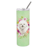 Caroline'S Treasures Bichon Frise Green Flowers Double Walled Stainless Steel 20 Oz Skinny Travel-Insulated-Tumblers, Multicol