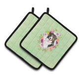 Caroline'S Treasures Ck4424Pthd Bernese Mountain Dog Green Flowers Pair Of Pot Holders Potholders, Multicolor