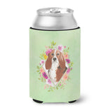 Caroline'S Treasures Ck4426Cc Basset Hound Green Flowers Can Or Bottle Hugger Cold-Beverage-Koozies, 12 Oz, Multicolor