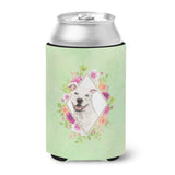 Caroline'S Treasures White Pit Bull Terrier Green Flowers Can Or Bottle Hugger Cold-Beverage-Koozies, 12 Oz, Multicolor