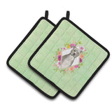 Caroline'S Treasures Ck4429Pthd Blue Pit Bull Terrier Green Flowers Pair Of Pot Holders Potholders, Multicolor