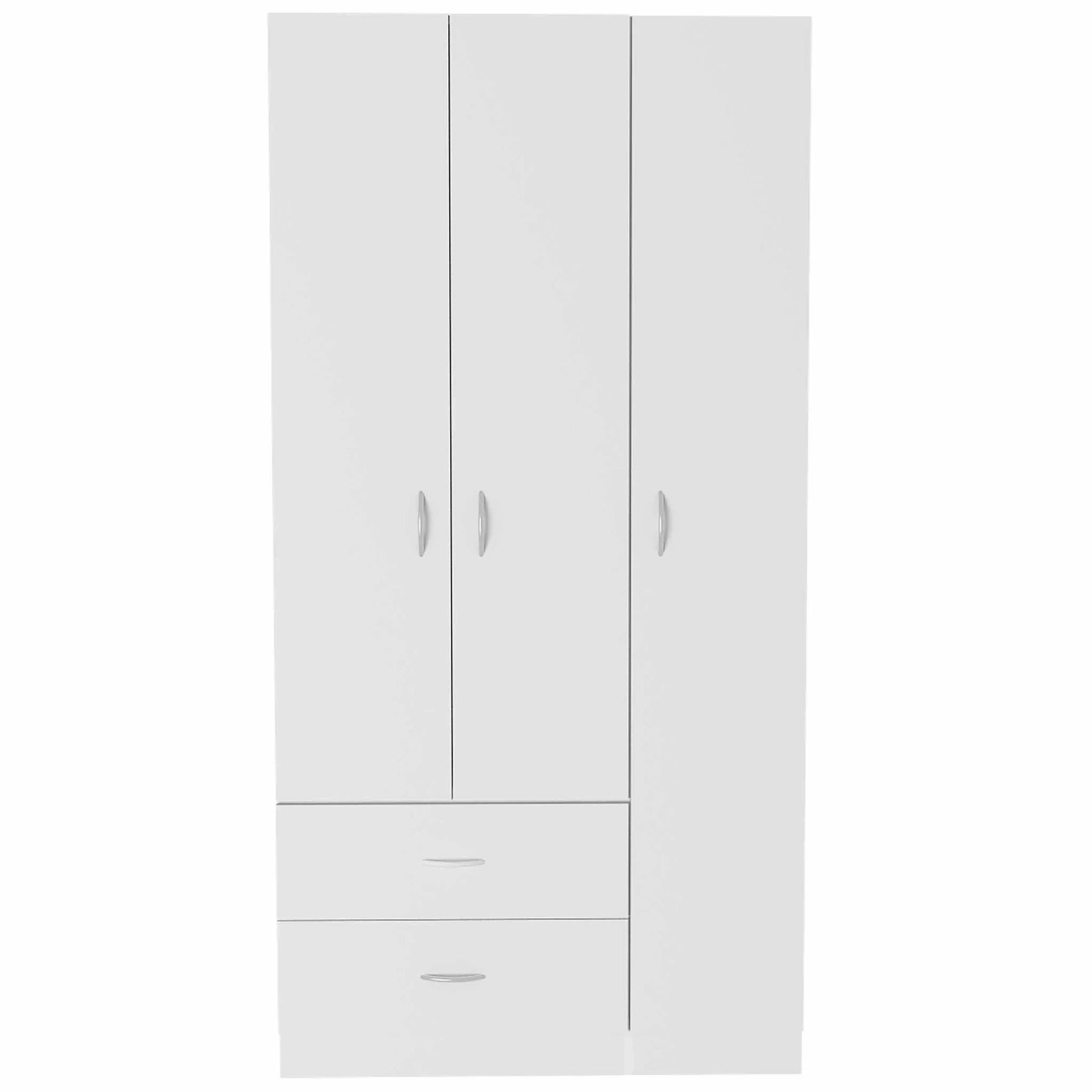 Tuhome Austral 3 Doors Armoire, Metal Rod, Two Drawers, One Door Cabinet, Two Door Cabinets, White, For Bedroom