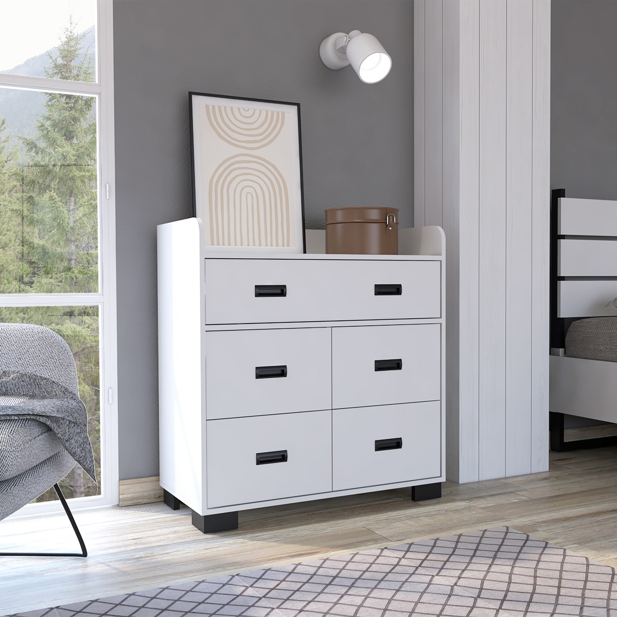 Tuhome Alyn Dresser, Four Legs, One Ample Drawer, Four Drawers, Countertop, White, For Bedroom