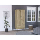 Tuhome Augusta Armoire Closet, Four Steel Legs, One Drawer, Two Door Cabinet-Light Oak, For Bedroom