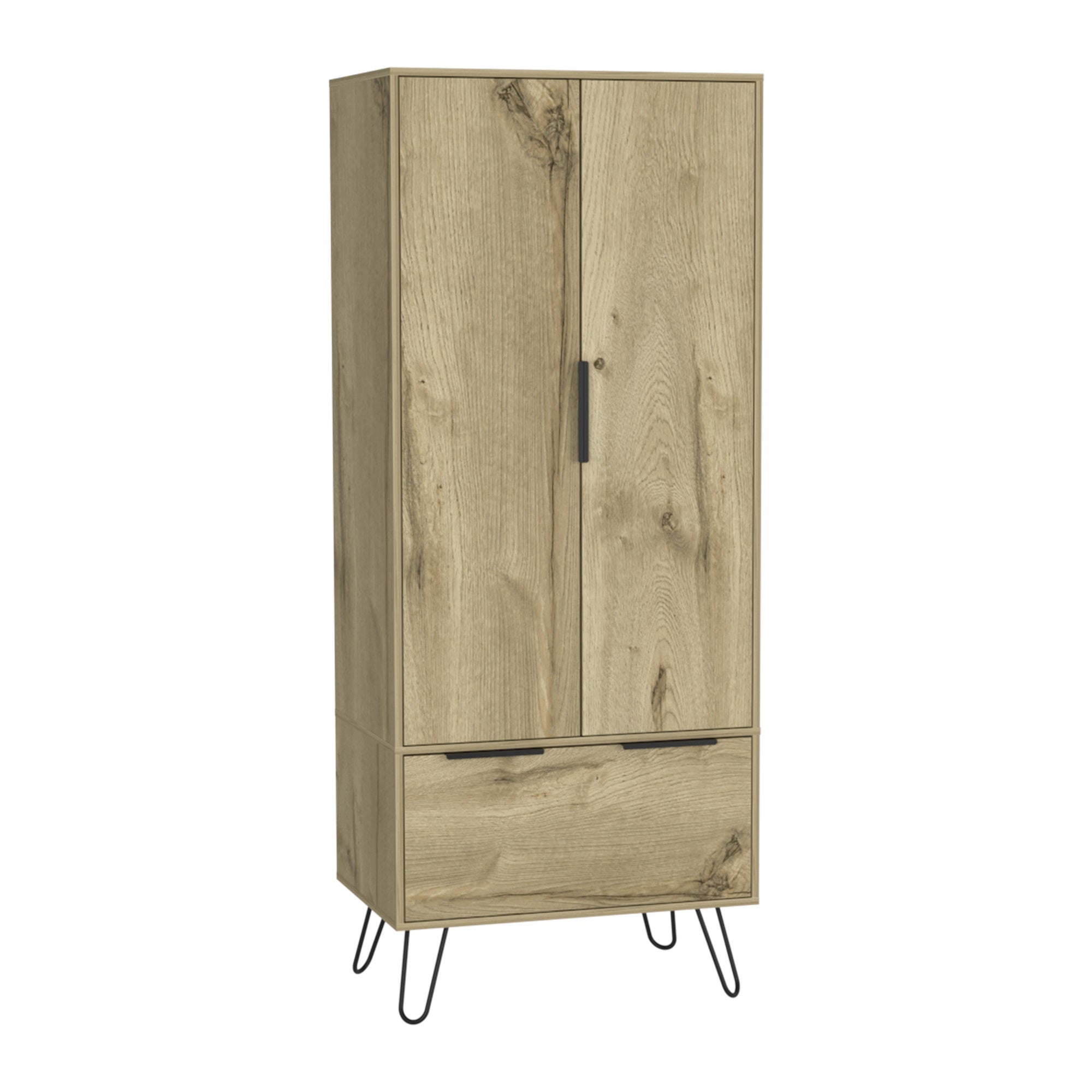 Tuhome Augusta Armoire Closet, Four Steel Legs, One Drawer, Two Door Cabinet-Light Oak, For Bedroom