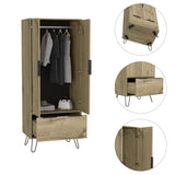 Tuhome Augusta Armoire Closet, Four Steel Legs, One Drawer, Two Door Cabinet-Light Oak, For Bedroom