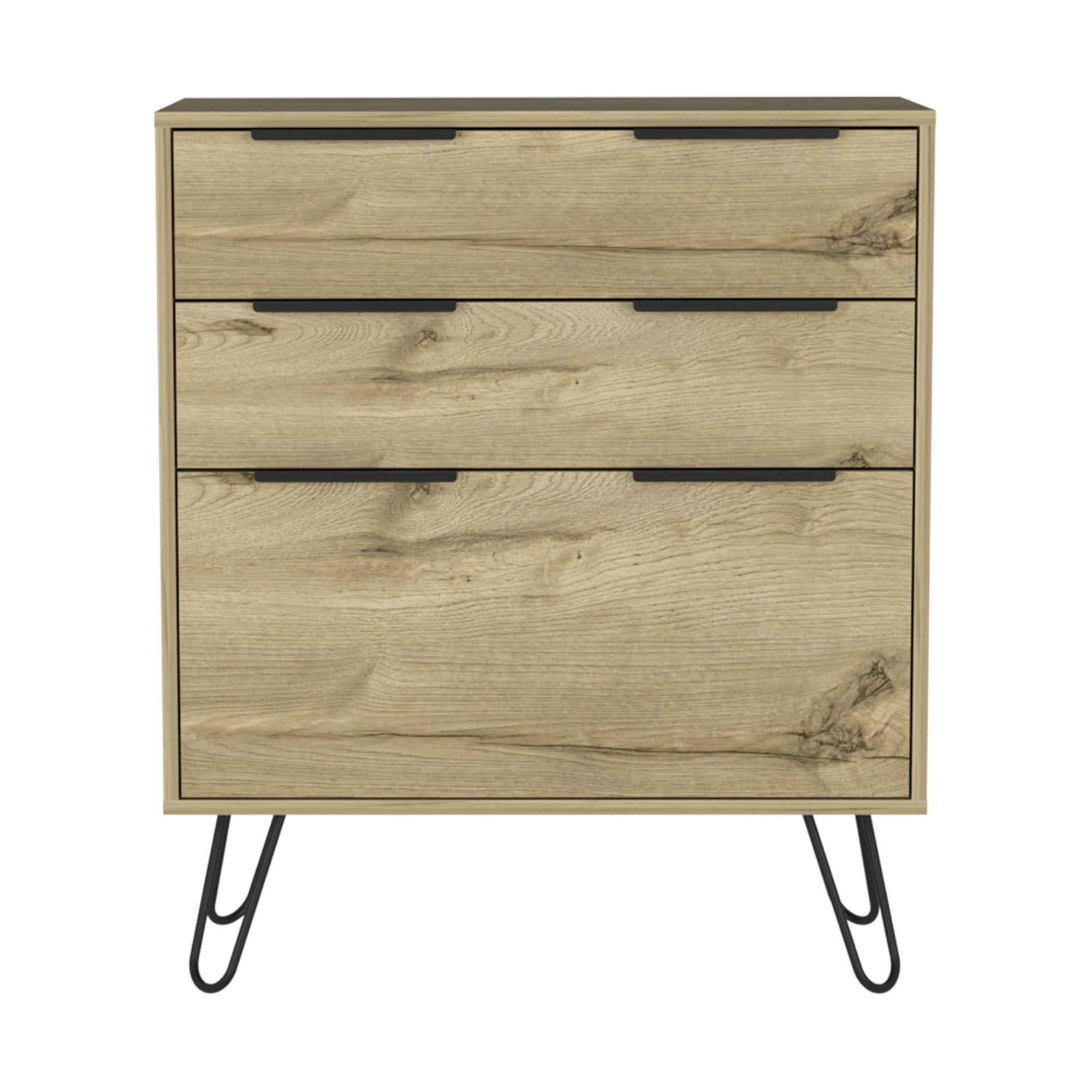 Tuhome Augusta Dresser, Four Steel Legs, Three Drawers, Countertop-Light Oak, For Bedroom