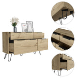 Tuhome Augusta Double Dresser, Countertop, Four Steel Legs, Four Drawers-Light Oak, For Bedroom