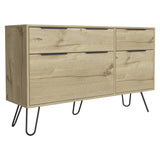 Tuhome Augusta Double Dresser, Countertop, Four Steel Legs, Four Drawers-Light Oak, For Bedroom