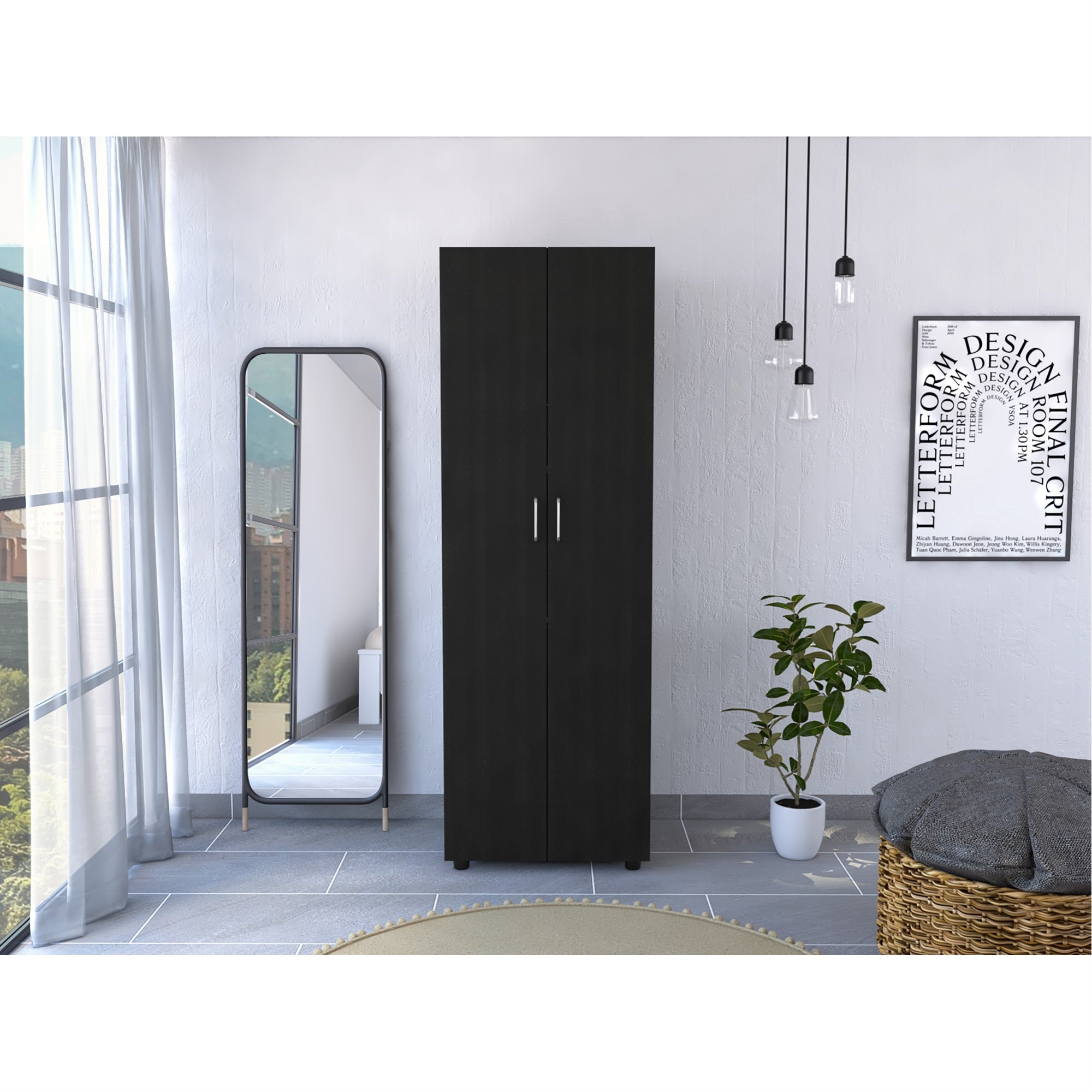 Tuhome Aurora Armoire, Two Internal Shelves, Rod, Two-Door Armoire-Black, For Bedroom