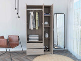 Tuhome Austral 3 Doors Armoire, Metal Rod, Two Drawers, One Door Cabinet, Two Door Cabinets, Light Grey, For Bedroom