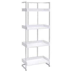 Coaster Furniture Ember 4-Shelf White High Gloss And Chrome Bookcase 26.25' W X 14' D X 67.5' H 803402