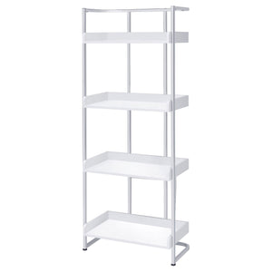 Coaster Furniture Ember 4-Shelf White High Gloss And Chrome Bookcase 26.25' W X 14' D X 67.5' H 803402