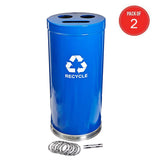 Witt Industries Steel 33-Gallon 3 Opening Recycling Container With 3 Plastic Liners, Legend Recycle, Round, Blue (Pack Of 2)