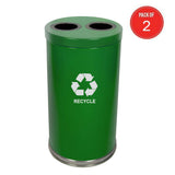 Witt Industries Steel 36-Gallon 2 Opening Recycling Container With 2 Plastic Liners, Legend Recycle, Round, Green (Pack Of 2
