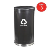 Witt Industries 18Rtbk Steel 33-Gallon 3 Opening Recycling Container With 3 Plastic Liners, Legend Recycle, Round, Black (Pa