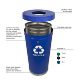 Witt Industries Steel 35-Gallon 1 Opening Recycling Container With 1 Plastic Liner, Legend Recycle, Blue (Pack Of 3)