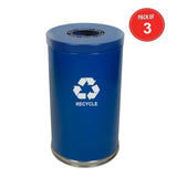 Witt Industries Steel 35-Gallon 1 Opening Recycling Container With 1 Plastic Liner, Legend Recycle, Blue (Pack Of 3)