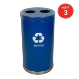 Witt Industries Steel 36-Gallon 2 Opening Recycling Container With 2 Plastic Liners, Legend Recycle, Round, Blue (Pack Of 3)