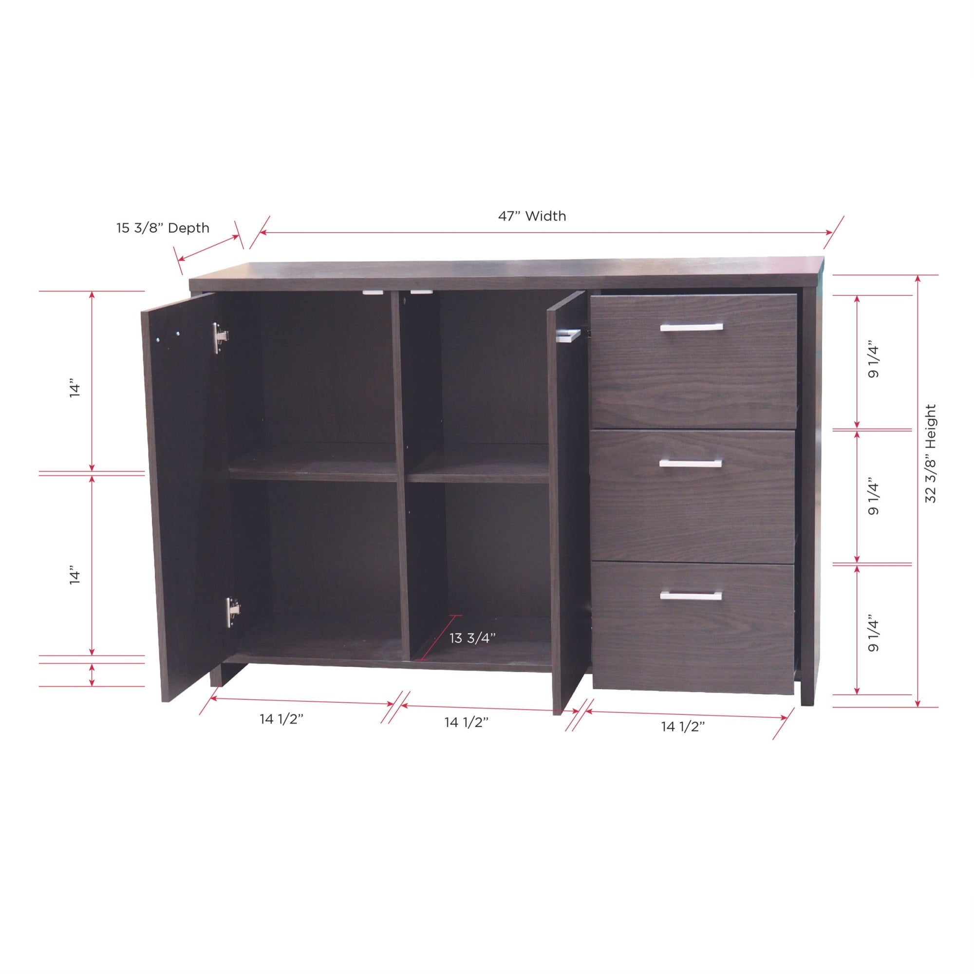 Beckville Modern Sideboard Buffet With 3 Drawers & Shelves, Chocolate Wood