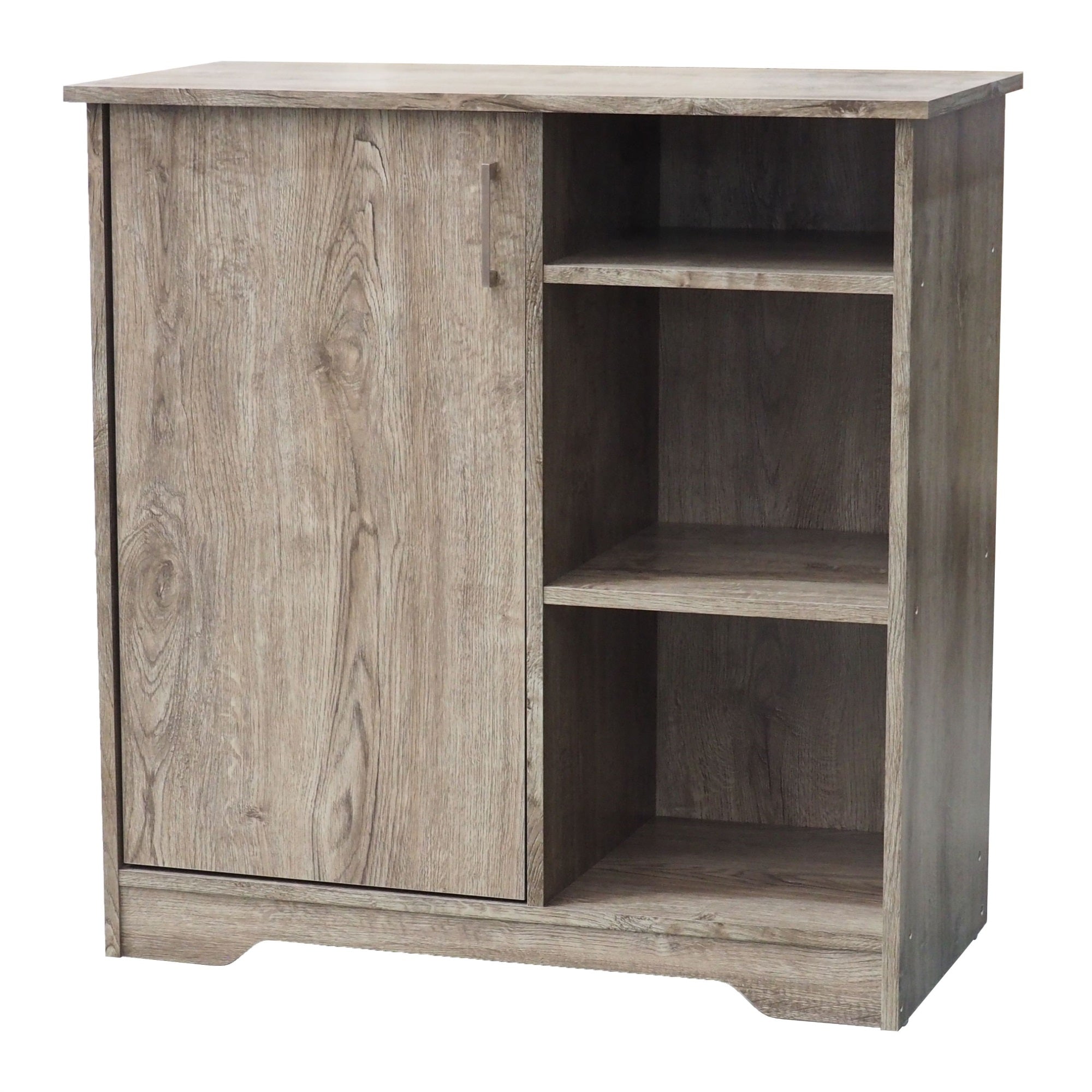 Dozer Rustic Accent Cabinet With Hidden Storage & Open Shelves, Oak Wood