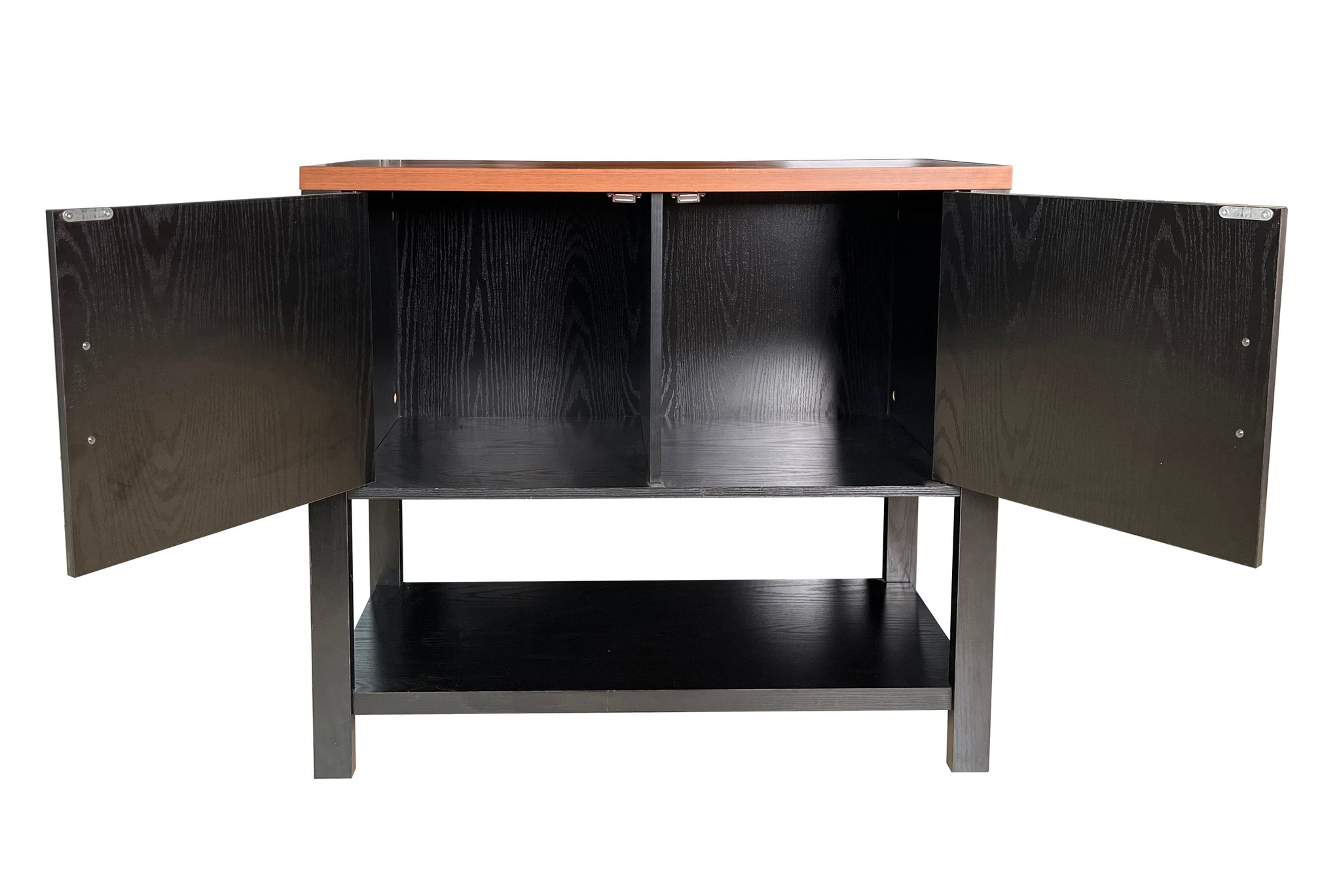 Duquette 2-Door Modern Storage Console Table, Black & Walnut Wood