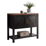 Duquette 2-Door Modern Storage Console Table, Black & Walnut Wood