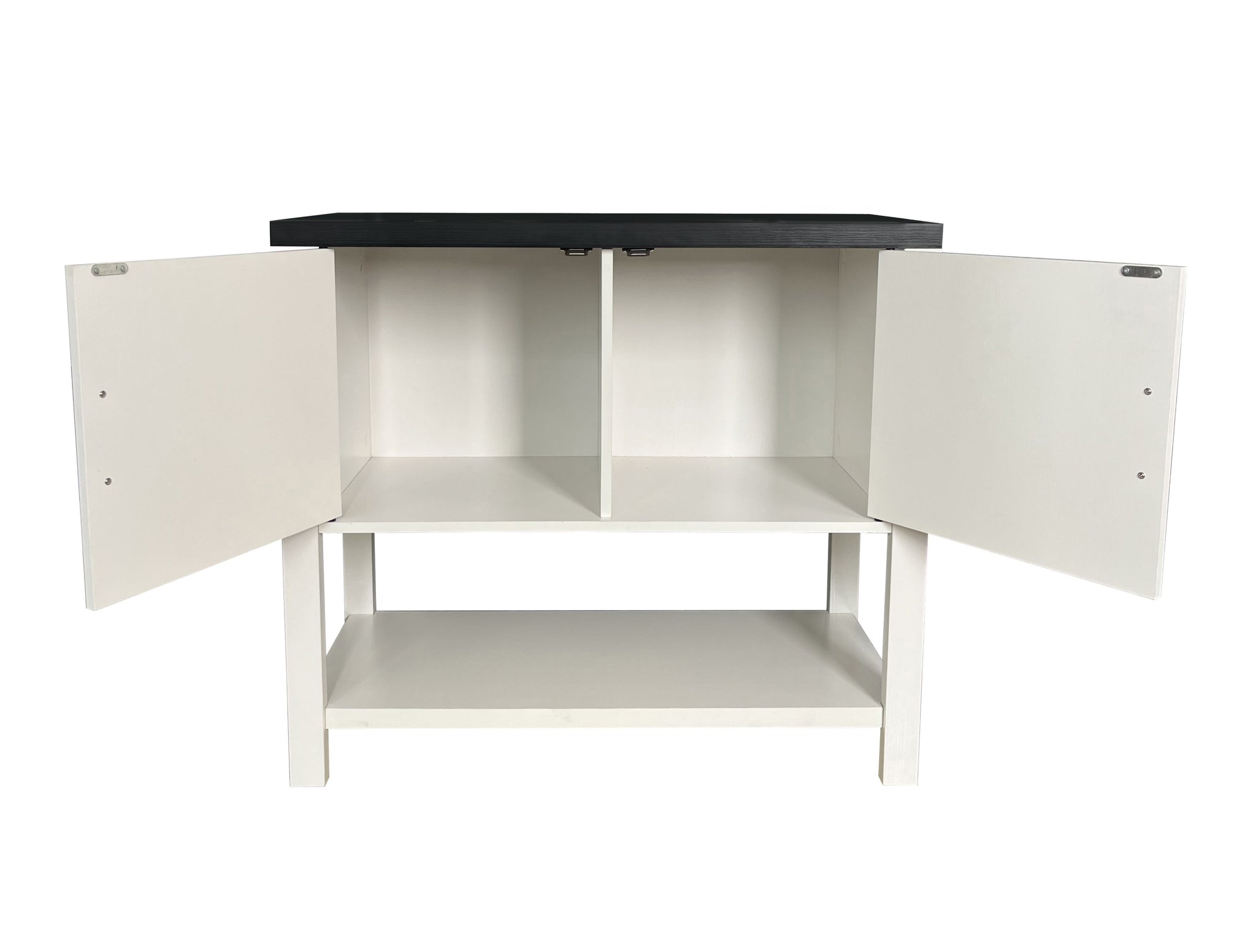 Duquette 2-Door Modern Storage Console Table, White & Black Wood
